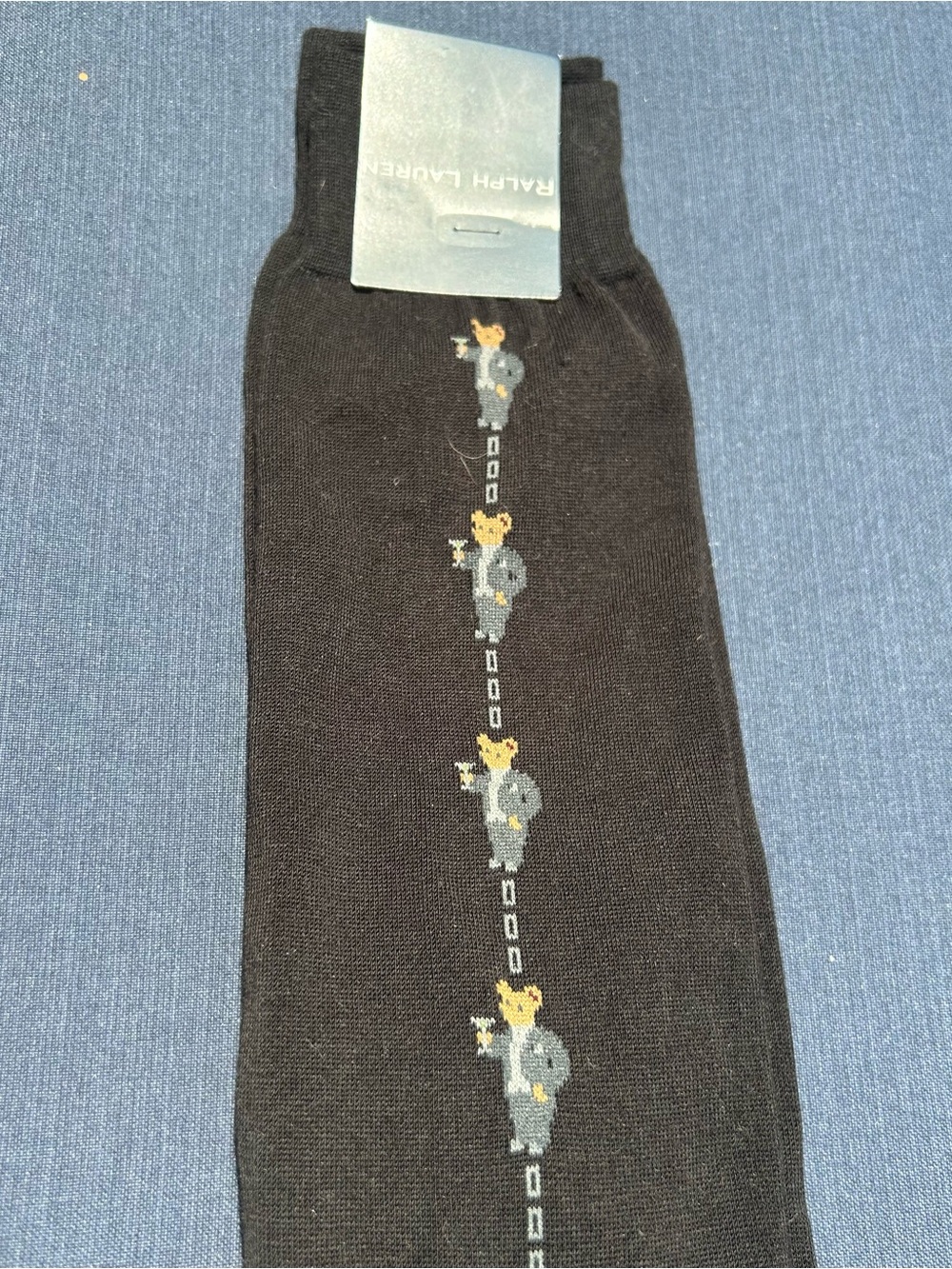 Ralph Lauren Vintage black Knee Socks with Polo Bear Motif NWT Old Money Preppy - Picture 3 of 5